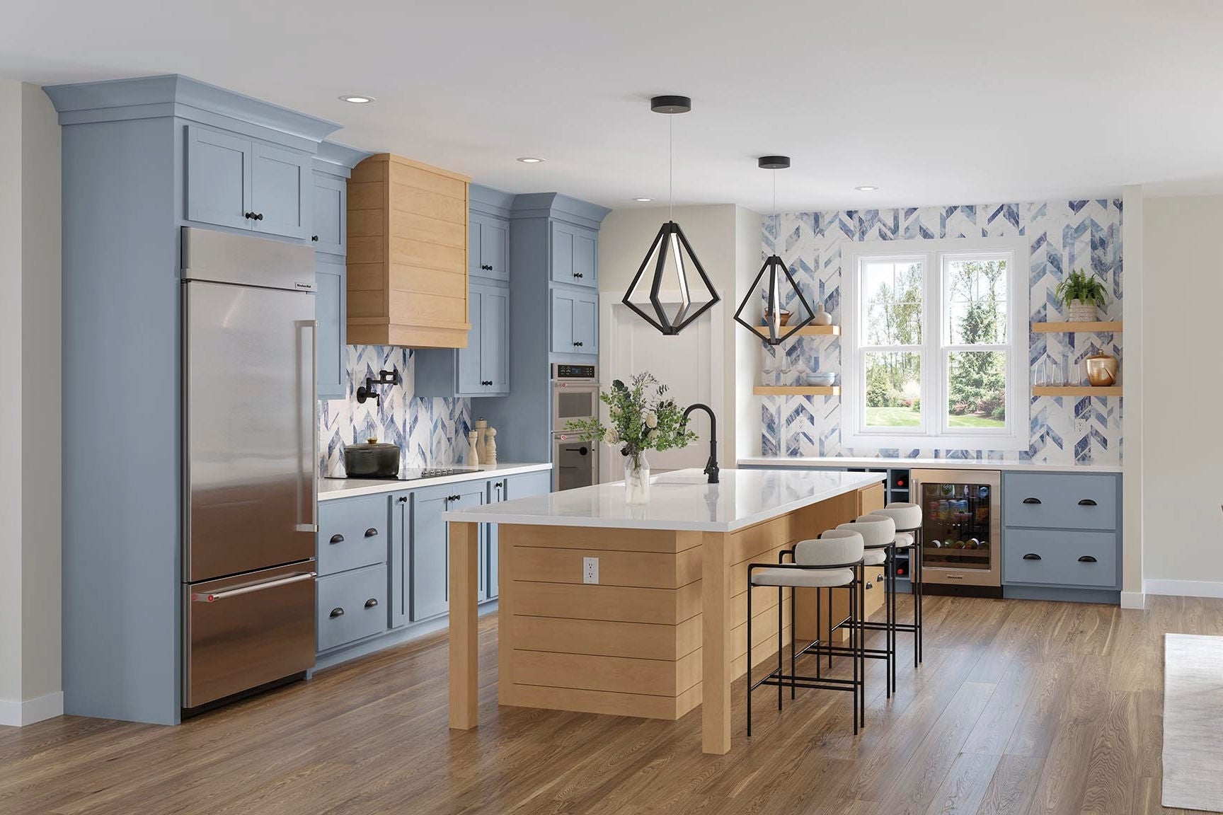 Maple rye and painted mist kitchen cabinets