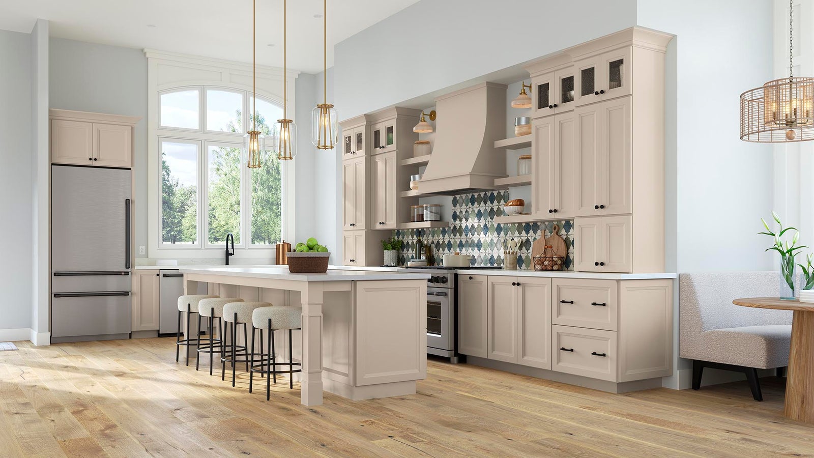 Kitchen with Painted Oat and Painted Mist Cabinets